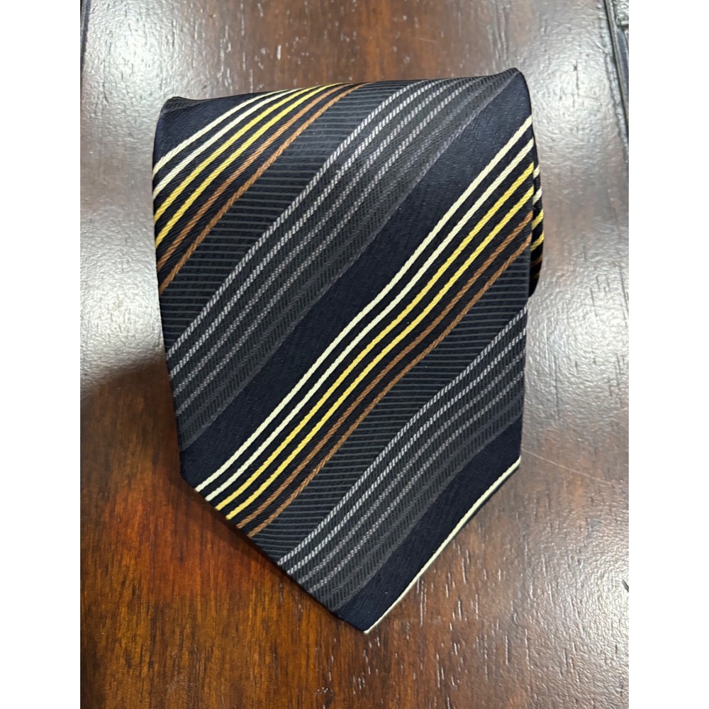 Covington Mens Necktie Striped Silk Brown Gray Black Yellow Business Vintage 90s